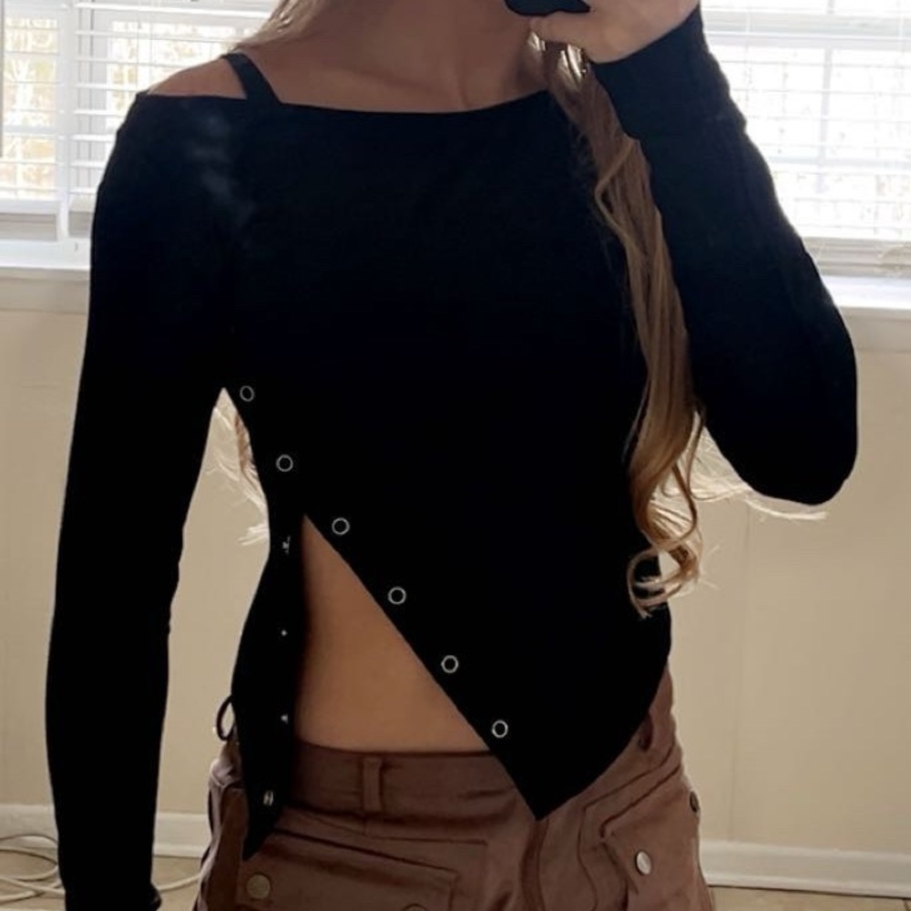 Princess Polly Black Asymmetrical Long Sleeve Top